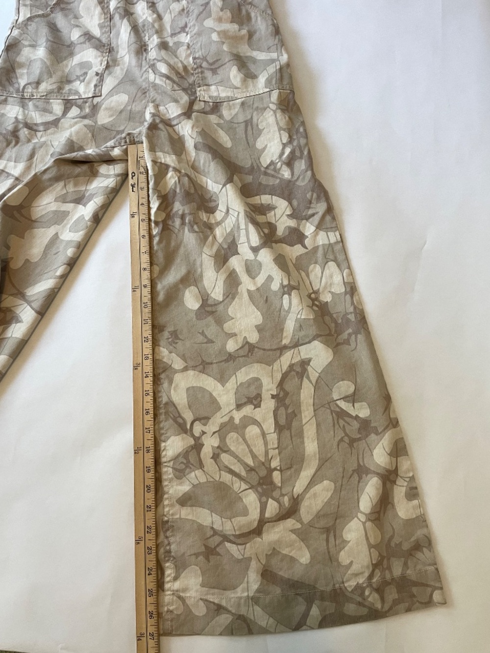 Anthropologie Beige Abstract Print Wide Leg Linen Blend Overalls Boho, Sz Medium - Picture 10 of 12